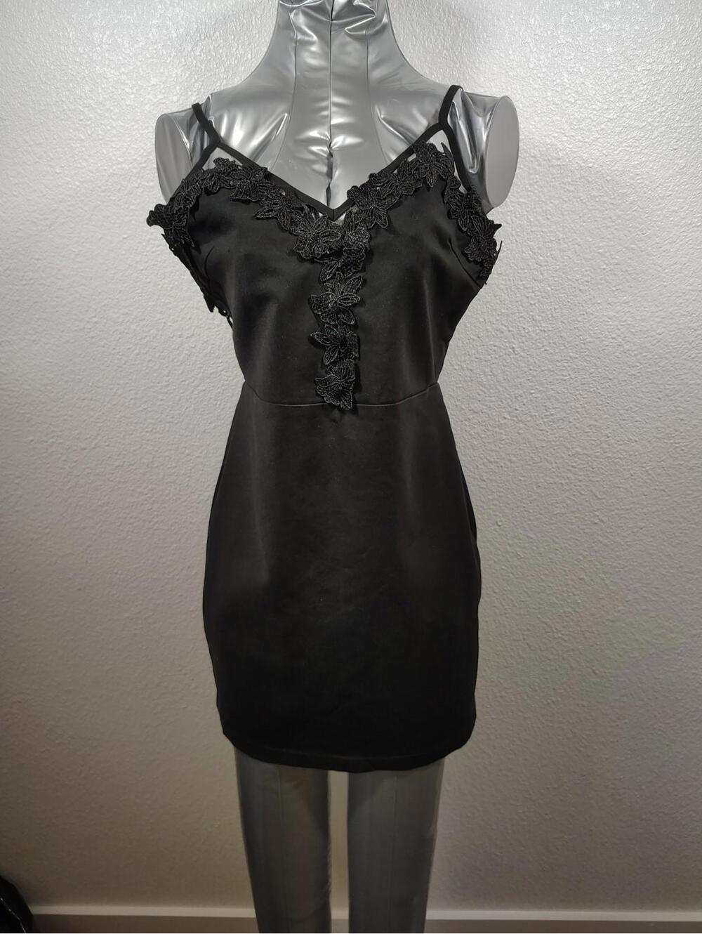 Black Mini Dress Tobi Lace Low Back Zip Up Adjustable Straps Stretch Whimsygoth